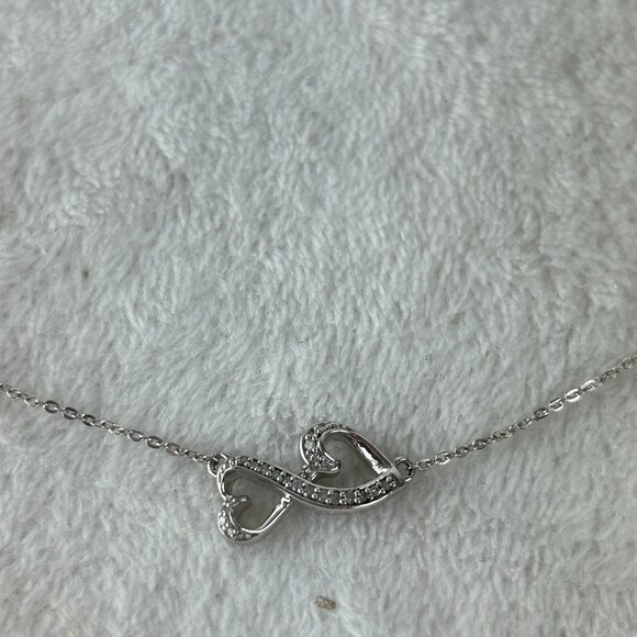 Vintage Diamond Double Heart 925 Italy Silver Necklaces